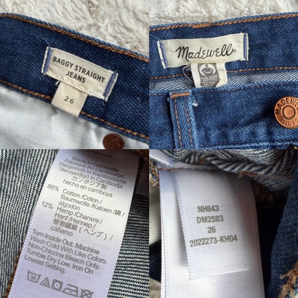 Madewell Baggy Straight Jeans Dark Worn Indigo wash cotton hemp NH643 26 - Picture 3 of 13